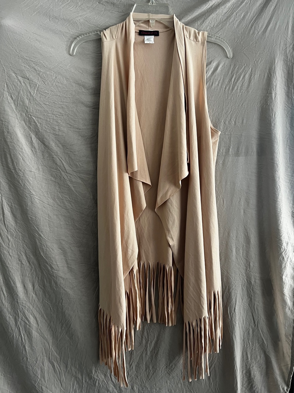 Glamour & Co. Lightweight Draped Fringe Vest - Light Beige